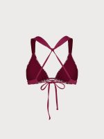 Wine Red Leaf Textured Strap Bikini Top - Image 12