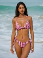 Wine Red Geometric Textured Knot Bikini Top - Image 4