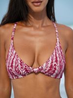 Wine Red Geometric Textured Knot Bikini Top - Image 3