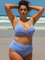 Blue Jacquard Twist Plus Size Bikini Top - Image 3