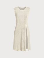 Beige Round Neck Cover-up Dress - Image 6