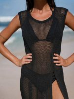 Black Round Neck Cover-up Dress - Image 2
