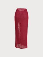 Wine Red Textured Cover-Up Skirt - Image 7