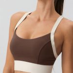 Coffee Contrast U Neck Sports Bra - Light Support