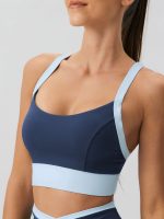 Navy Contrast U Neck Sports Bra - Light Support
