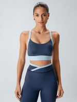 Navy Contrast U Neck Sports Bra - Light Support - Image 6
