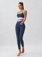 Navy Contrast U Neck Sports Bra - Light Support - Image 4