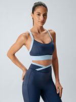 Navy Contrast U Neck Sports Bra - Light Support - Image 5