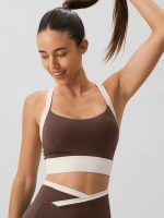Coffee Contrast U Neck Sports Bra - Light Support - Image 2
