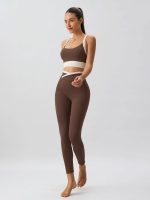Coffee Contrast U Neck Sports Bra - Light Support - Image 4