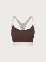 Coffee Contrast U Neck Sports Bra - Light Support - Image 5
