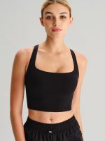 Black Strappy Open-Back Sports Bra - Image 2