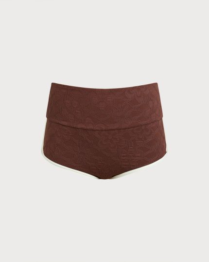 Dark Coffee Waistband Full-Coverage Surf Bottom