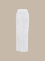 White Crochet Knitted Side-Slit Cover-Up Skirt - Image 4