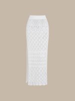 White Crochet Knitted Side-Slit Cover-Up Skirt - Image 3