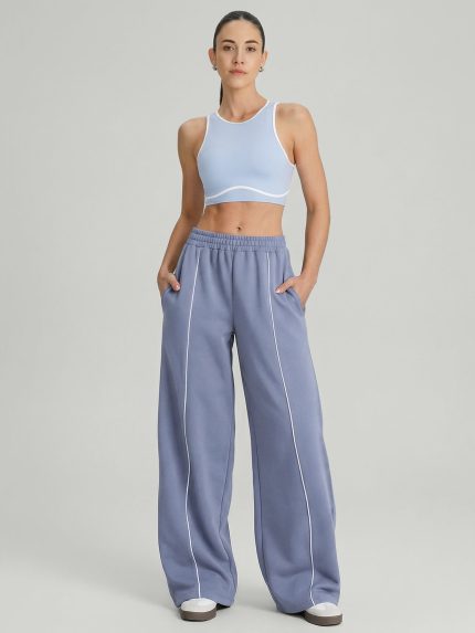 Dusty Blue Side Pockets Cotton Pants