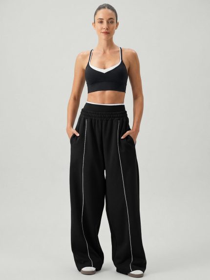 Black Side Pockets Cotton Pants