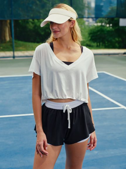White V Neck Cotton Short Sleeved Top