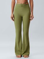 Green Ruched Tie-Back Flared Pants - Image 4