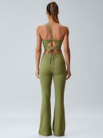 Green Ruched Tie-Back Flared Pants - Image 5