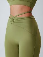 Green Ruched Tie-Back Flared Pants - Image 2