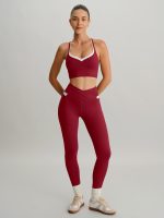 Wine Red High Waisted Pockets Leggings 26" - Image 6