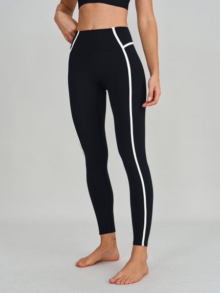 Black High-Waist Side-Stripe Leggings 27"
