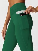 Green High Waisted Pockets Leggings 26" - Image 3