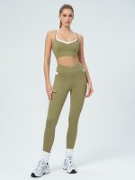 Green V-Cut High Waisted Pockets Leggings 26" - Image 3