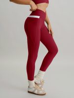 Wine Red High Waisted Pockets Leggings 26" - Image 3