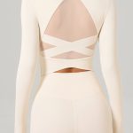 Cream Cross Mesh Back Long Sleeve Top--Light Support