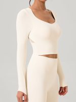 Cream Cross Mesh Back Long Sleeve Top--Light Support - Image 3
