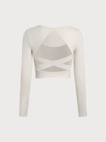 Cream Cross Mesh Back Long Sleeve Top--Light Support - Image 6