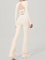 Cream Cross Mesh Back Long Sleeve Top--Light Support - Image 4