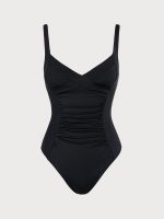 Black V-Neck Ruched Tummy Control One-Piece Swimsuit - Image 7