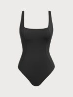 Black Square Neck Tummy Control One-Piece Swimsuit - Image 6