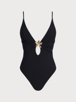 Black Ribbed Starfish Embellished One-Piece Swimsuit - Image 5