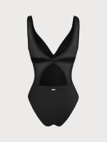 Black V Neck Petal-Back Tummy Control One-Piece - Image 6