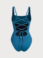 Blue Square Neck Tummy Control One-Piece Swimsuit - Image 7