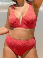 Red Jacquard Plus Size Bikini Bottom - Image 3