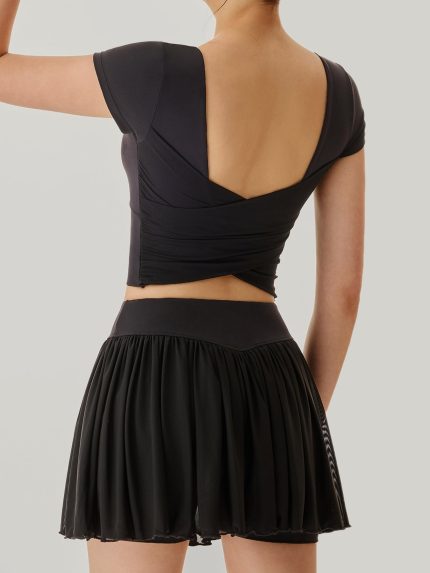 Black Mesh Short Sleeve Top--Light Support