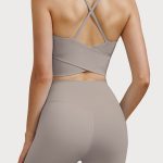 Apricot V Neck X-Cross Sports Bra - Medium Support