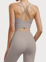 Apricot V Neck X-Cross Sports Bra - Medium Support