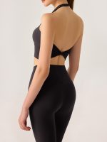 Black Halter Twist Back Sports Bra
