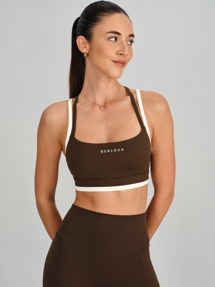 Coffee Contrast X Cross Sports Bra - Light Support