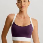 Purple Contrast U Neck Sports Bra - Light Support