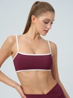 Burgundy Contrast-Trim Camisole Sports Bra