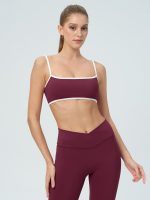 Burgundy Contrast-Trim Camisole Sports Bra - Image 3