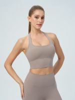 Apricot Halter Twist Back Sports Bra