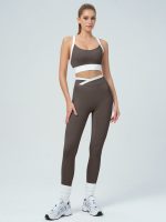 Dark Coffee Contrast U Neck Sports Bra - Light Support - Image 7